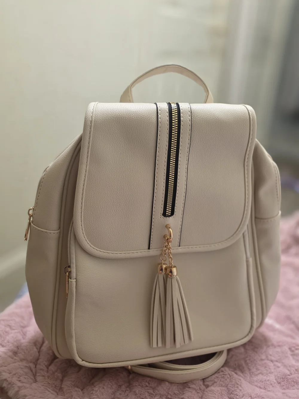 Beige Tassel Accent Women's Backpack